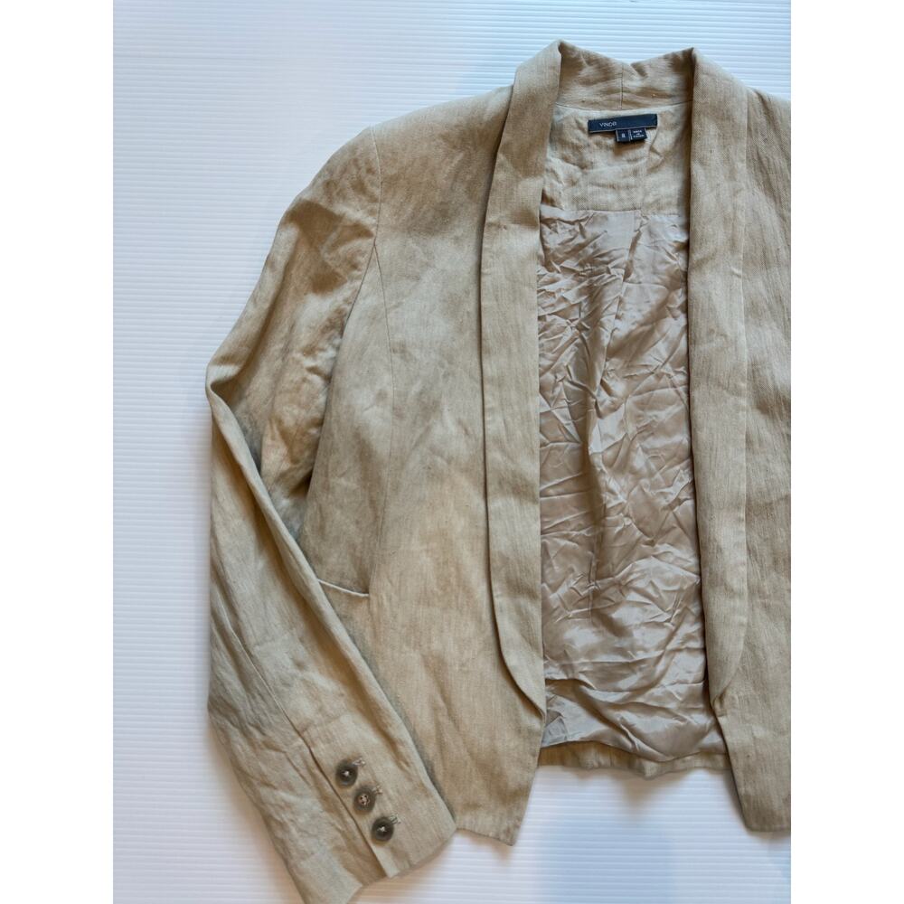 Vince Linen Cotton Blazer Women’s 8 Beige Open Front Cropped Jacket Summer - Picture 9 of 16